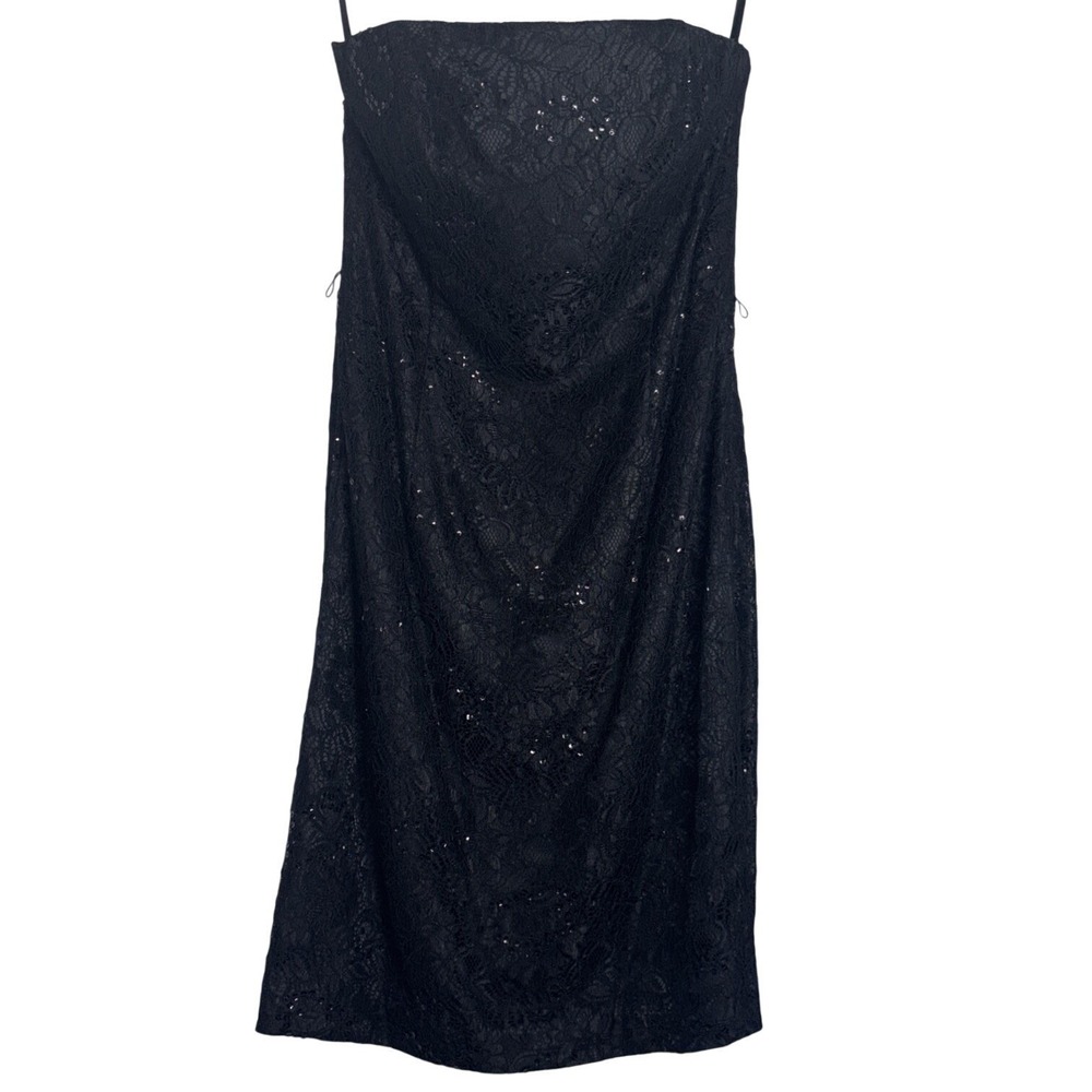 Black Lace Overlay Strapless Cocktail Mini Dress‎ Sz 10 Y2K Whimsical Feminine